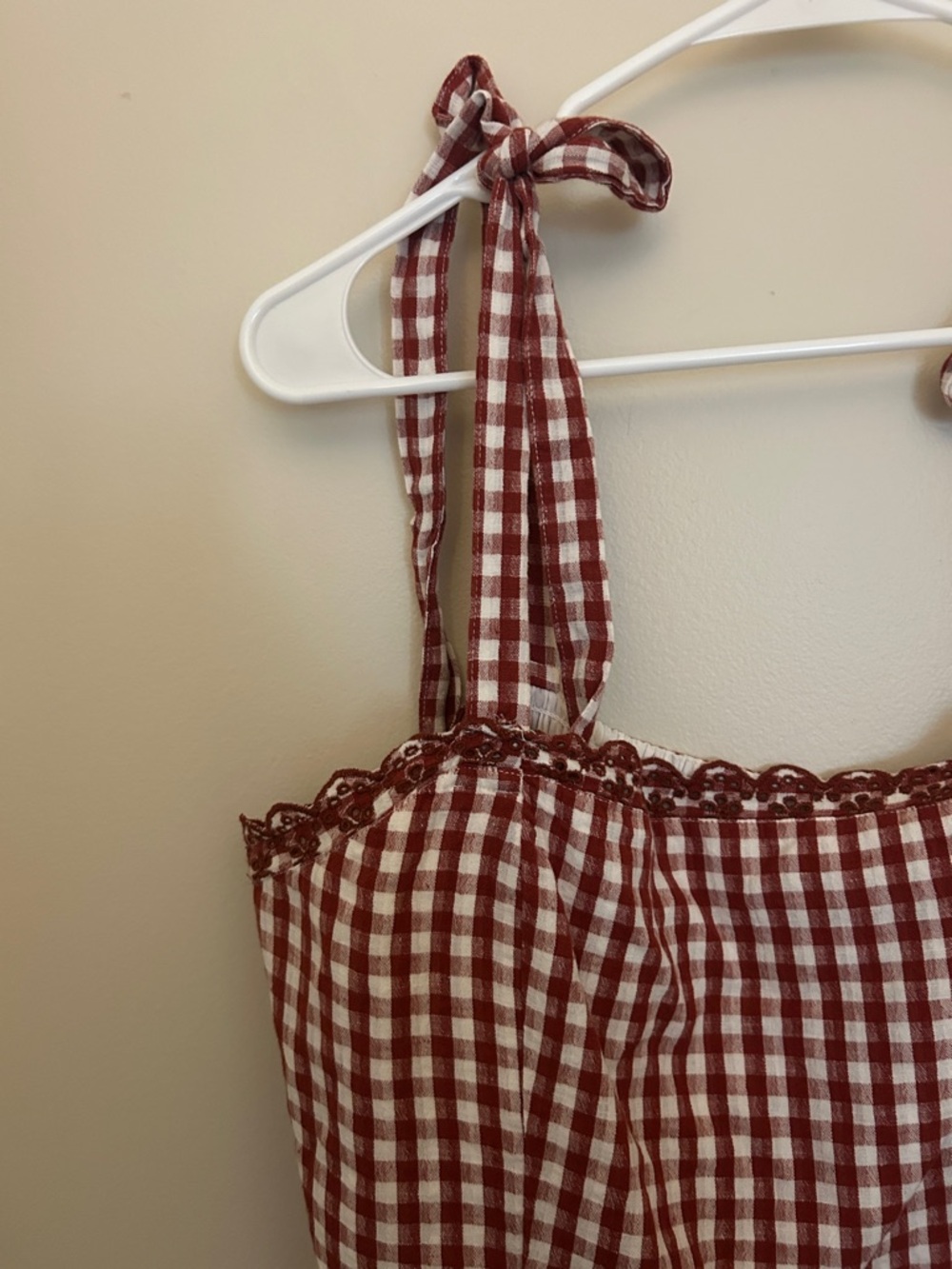 American Eagle Outfitters Red and White Gingham Tie-Strap Mini Dress - Picture 3 of 5